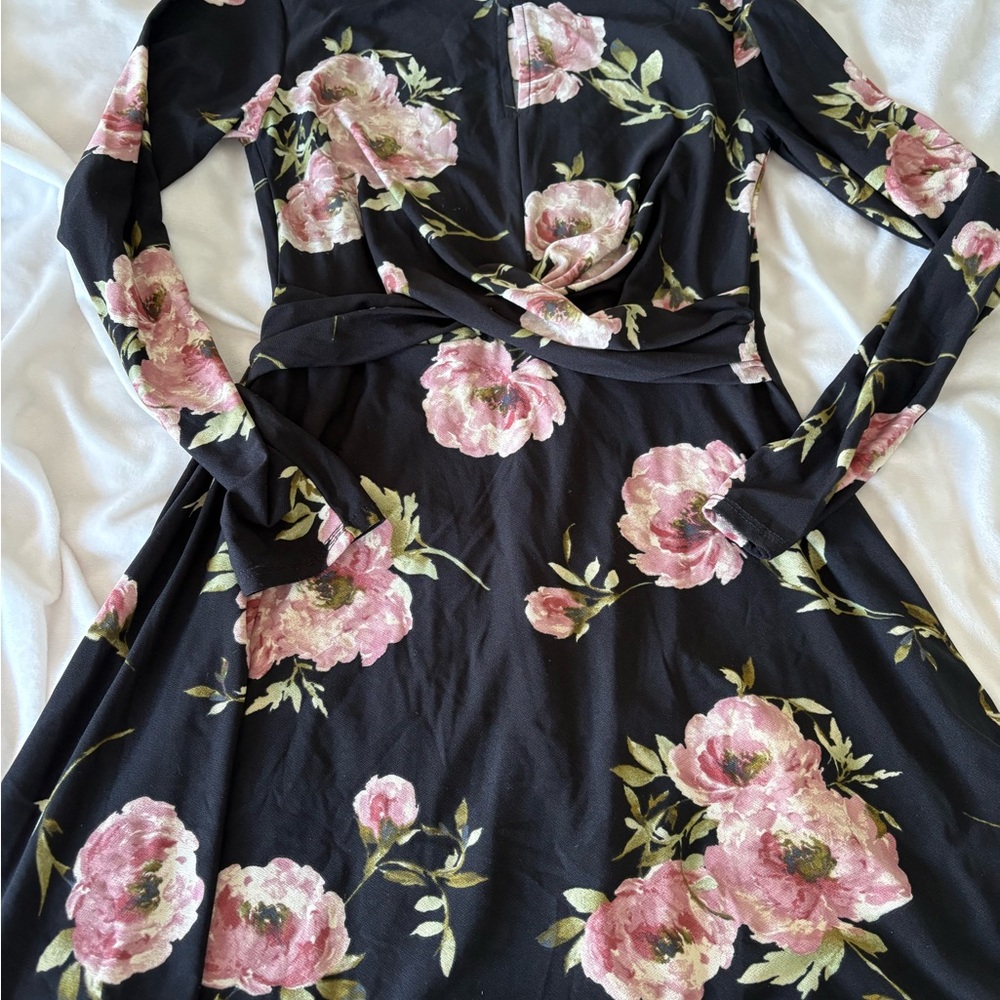 Lily Rose Black and Pink Floral Long Sleeve Dress